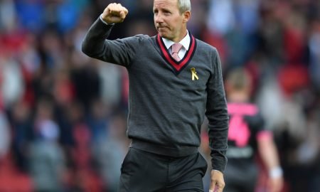 Charlton Athletic manager Lee Bowyer celebrates at the end of the Leeds United match
