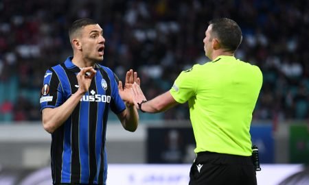 Forest transfer target Merih Demiral remonstrates with the referee