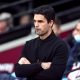 Arsenal manager Mikel Arteta watches on